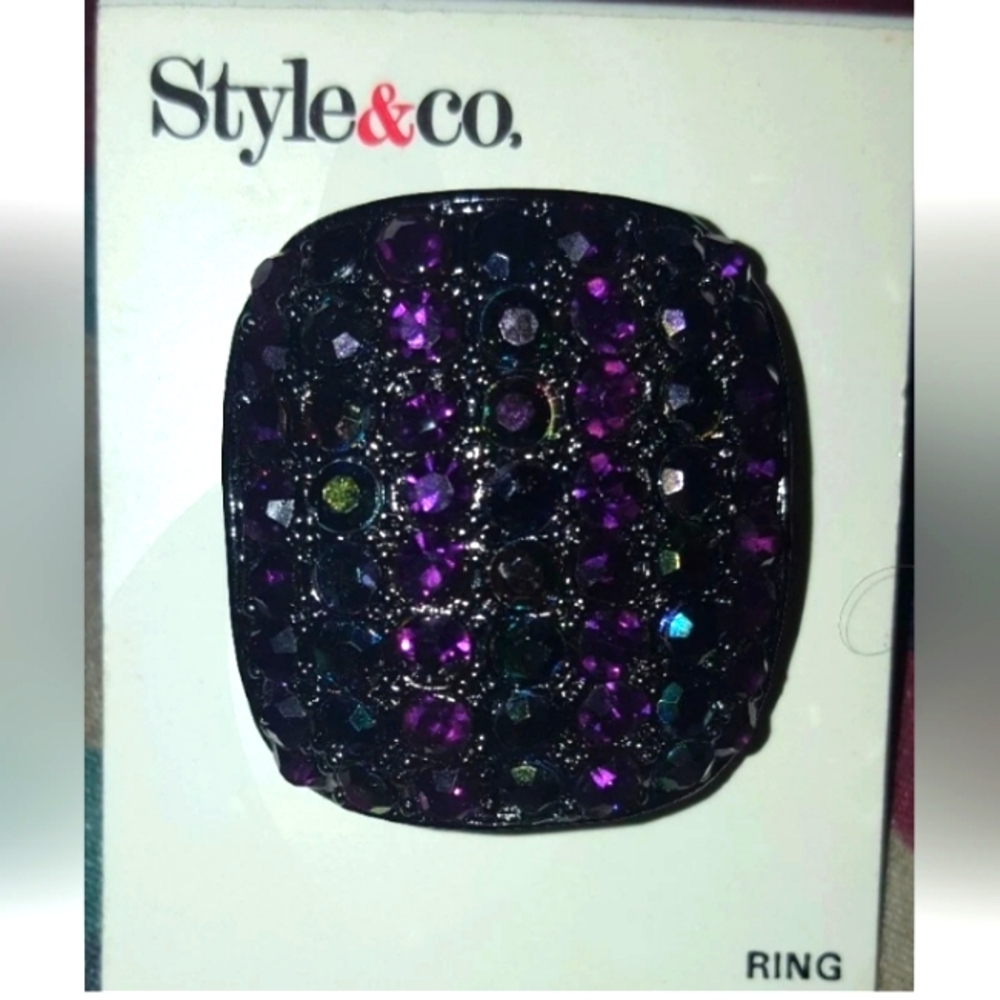 Macy's Style & Co. Women's Black and Purple Ring NWT LT#700